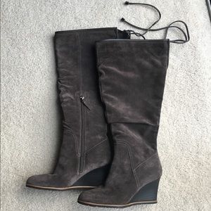 Franco Sarto Wedge Suede Boots Sz 6 Wide Calf